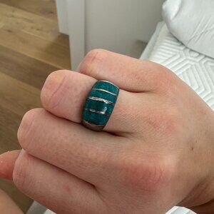 Vintage Mexico 925 Sterling Silver Turquoise Inlay Ring Size 8
